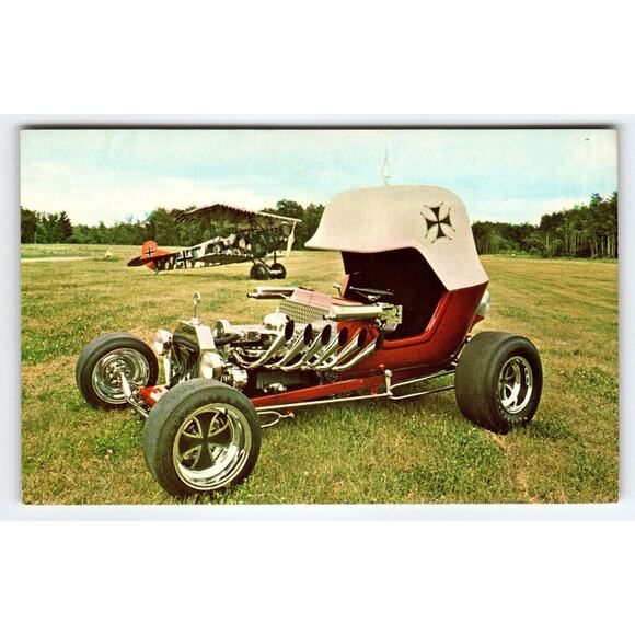 Hot Rod Postcard Red Baron Roadster Custom Car Vintage Automobile Mod Cool Plane - Picture 1 of 2